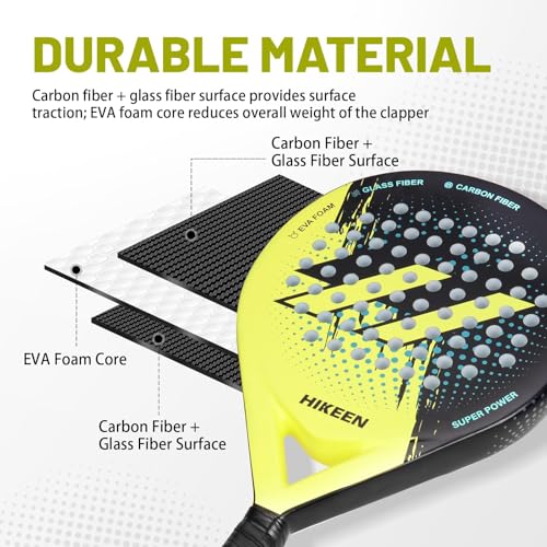 Hikeen Padel Racket Carbon Fiber Surface - EVA Memory Lightweight Paddle Racket with 3 Tennis Balls & Carry Case for Adults and Teenagers