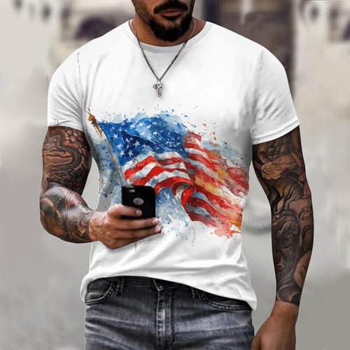 Men's American Flag T Shirt Short Sleeve Patriotic Tops Crewneck Muscle Tee 4th of July Golf Tops Summer USA Tee