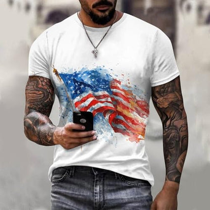 Men's American Flag T Shirt Short Sleeve Patriotic Tops Crewneck Muscle Tee 4th of July Golf Tops Summer USA Tee