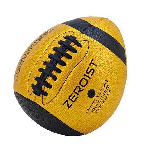 PassCatch Training Football for Youth&Kids(Ages 5-14),Fatherless Bounce Back Size 7 Football Practice Equipment,Solo Passing Catching Training Hand-Eye Coordination (Deflated) - color: Gold-Black
