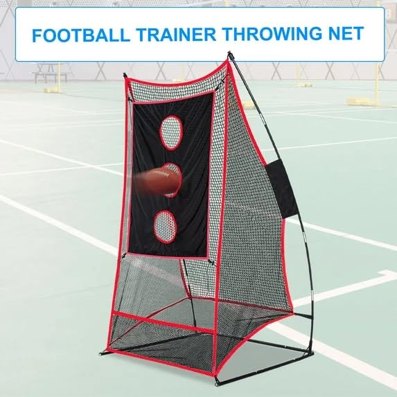 PGL Football Net for Throwing Accuracy - 3x6 ft Kicking Cage with 3-Hole Target Cloth - Heavy Duty Quarterback Training Equipment for Adults and Youth - Portable Backyard Trainer Aid with Carry Bag