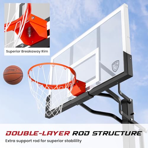 IGL In Ground Basketball Hoops Outdoor, 52-60 Inch Inground Basketball Hoop, 10ft Height Adjustable In Ground Basketball Goal with Shatterproof Backboard & 18 Inch Pro-Style Breakaway Rim - size: 54 in Square