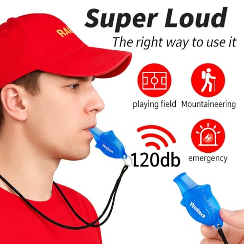 Sports Referee Coach Whistle,Bulk Pealess Plastic Whistles with Rubber Teeth Protector and Lanyard