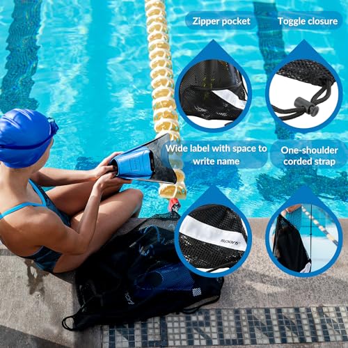 Sporti Swimming Equipment Bags, Mesh Drawstring Backpack,Swim Bag for Swimmers,Mesh Backpack for Beach - color: Aqua, style: 2. Mesh Bag With Zipper Pocket