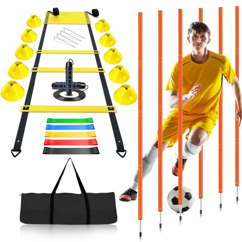 Haootadiy Soccer Agility Training Poles Equipment |Adjustable Soccer Equipment for Training Includes 6 Flexible Agility Poles