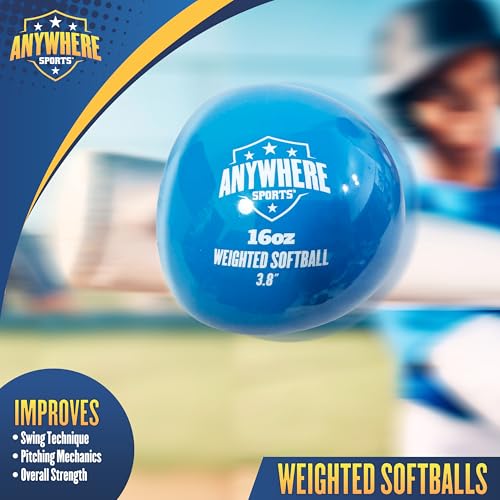 Anywhere Sports Weighted 16 oz Training Softballs - Hitting & Pitching for All Skill Levels - Improve Power and Mechanics with Weighted Softball Training Balls, 3.8” Diameter, Set of Six Balls