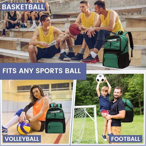 Basketball Bag Backpack with Ball Holder and Shoes Compartment,Best for Basketball, Soccer, Volleyball, Gym. (GREEN) - color: Green