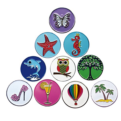 Lot of 10 Golf Ball Markers Assorted Patterns - Soft Enamel Technique - color: Combination