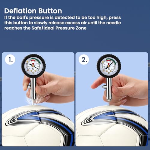 MEASUREMAN Multi-Sport Ball Pressure Gauge with Deflation Button 0-20PSI/0-1.4 Bar & Color-Coded, 3.6x1.8in Lightweight for Soccer, Football, Basketball, Volleyball Pressure Measurement