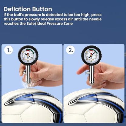 MEASUREMAN Multi-Sport Ball Pressure Gauge with Deflation Button 0-20PSI/0-1.4 Bar & Color-Coded, 3.6x1.8in Lightweight for Soccer, Football, Basketball, Volleyball Pressure Measurement
