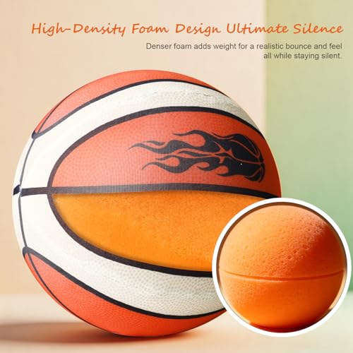 Silent Basketball Size 5 with Fabric Cover, Airless Basketball for Quiet Dribbling and Indoor Training, Pro PU Foam Ball for Ideal Gift for Birthdays or Christmas (No.5-25.3")