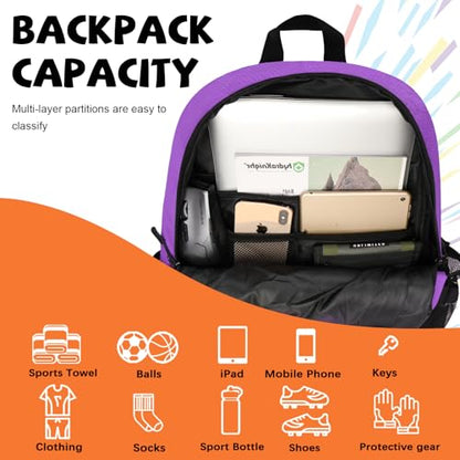 Goloni Basketball Backpack Bag,35L Basketball Bag with with Separate Ball & Shoe Compartments,Large Sports Bag for Basketball - color: purple