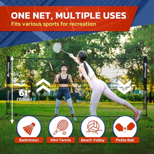 Outdoor Cruiser Portable Sports Net - Indoor and Outdoor for Badminton, Pickleball, Tennis, Soccer Tennis, and Volleyball, Adjustable Height (38-61 Inches), Durable Nylon and Rust-Resistant Steel Pole - size: 17 Feet