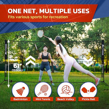 Outdoor Cruiser Portable Sports Net - Indoor and Outdoor for Badminton, Pickleball, Tennis, Soccer Tennis, and Volleyball, Adjustable Height (38-61 Inches), Durable Nylon and Rust-Resistant Steel Pole - size: 17 Feet