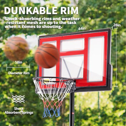 DUMOS 10FT Adjustable Height Portable Basketball Hoop Outdoor for Adult, 44 Inch Shatterproof Backboard w/Shock Absorbent Rim, Fillable Base, 2 Wheels for Swimming Pool/Indoor