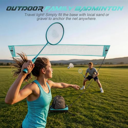 Portable Badminton Net for Backyard - 60s Tool-Free Instant Setup Net in Box with Built-in Weighted Base - 5FT Official Height Anti-Sag Badminton Net for Outdoor Indoor Beach Park Play