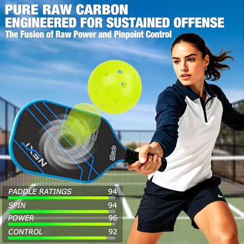 Pickleball Paddles Set of 2 - Graphite Carbon Fiber Pickleball Set with 16mm, Lightweight T700 Pickle Ball Rackets 2 Pack with 4 Outdoor Balls and 1 Bag - color: Blue