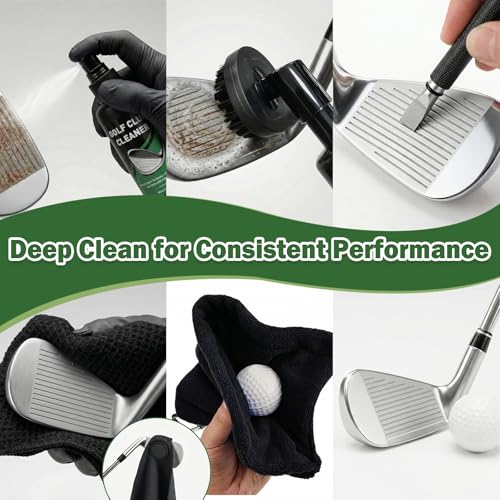 Golf Club Cleaning Kit, 8-in-1 Club Care Set with Cleaner, Brush, Groove Sharpener, Grip Cleaner, Polish, Magnetic Towel, Ball Towel & Portable Bag - Restores Shine, Removes Rust, Renews Grip
