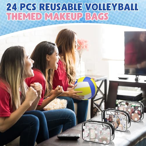 24 Pcs Volleyball Clear Makeup Bag for Team Gift Party Favor Volleyball Goodie Bags with Zipper for Woman Team Gifts Sport Birthday Decorations Supplies - style: Volleyball
