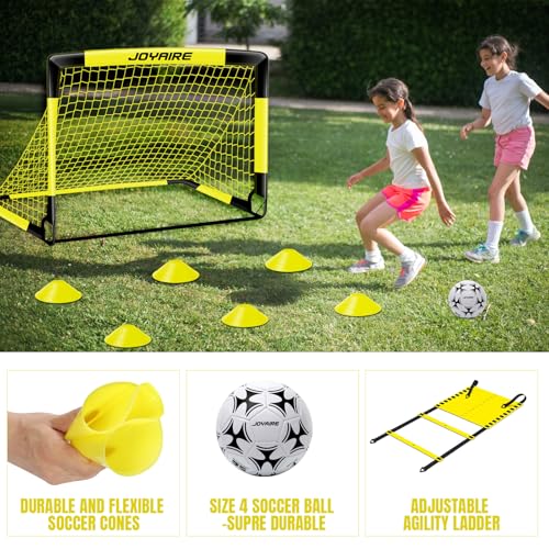 Pro-Grade Kids Backyard Soccer Goal, Tear-Resistant 5-Layer Polyester Soccer Net & 10mm Poles for Maximum Durability, 4x3ft/6x4ft/7x5ft, Pop Up Portable Soccer Training Equipment Set with Size 4 Ball - size: 7 ft x 5ft, style: Yellow