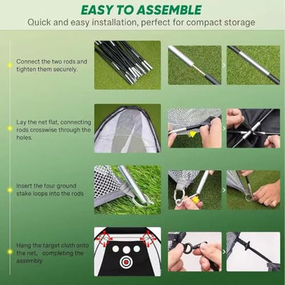 10x7ft Golf Practice Net with Target Cloth, Portable Golf Training Net for Backyard Driving Chipping Indoor Outdoor Training with Carry Bag (3 Meters and 3 Holes)