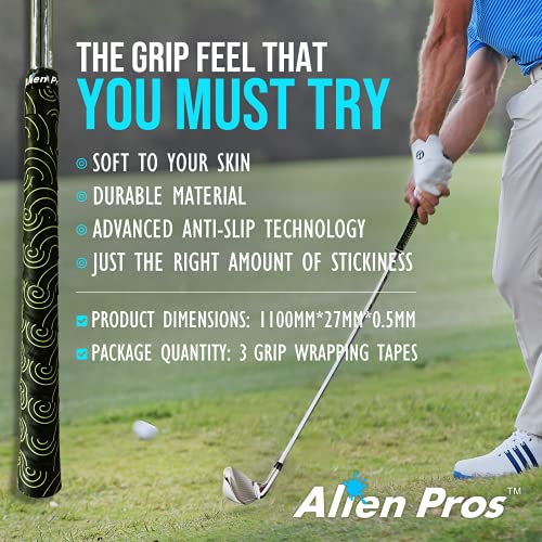 Alien Pros Golf Grip Wrapping Tapes - Innovative Golf Club Grip Solution - Enjoy a Fresh New Grip Feel in Less Than 1 Minute - style: 3-Pack Black Clouds