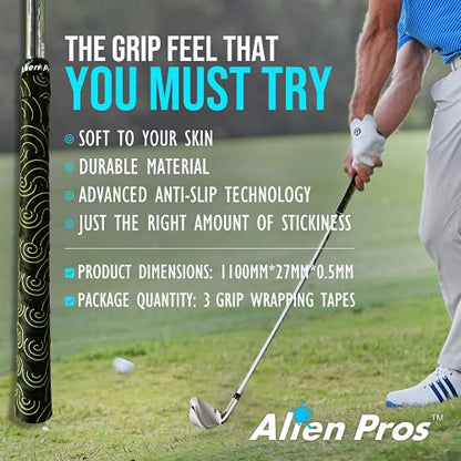 Alien Pros Golf Grip Wrapping Tapes - Innovative Golf Club Grip Solution - Enjoy a Fresh New Grip Feel in Less Than 1 Minute - style: 3-Pack Black Clouds