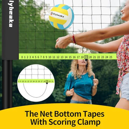 32ft Portable Outdoor Volleyball Net Set for Backyard Beach with Adjustable Poles, Durable, Soft PU Volleyball & Pump, Carry Bag - Easy Set Up & Durable