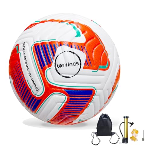 Soccer Ball Size 5,4 – Thermal Bonded Waterproof PU Leather, Professional Training & Match Ball for Youth & Adults, with Pump & Bag, Training Gift Set - color: white and orang