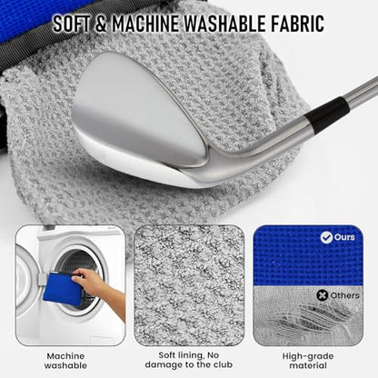 Golf Club and Golf Ball Cleaning Bag - Cleans Club Grooves, Waterproof Clean Face Tech, Detachable Clip, Machine Washable, Stay-Dry Exterior,Golfer Gifts for Men (1, BLUE) - color: Blue