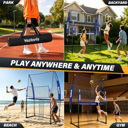 Volleyball Training Net Equipment System, Freely Adjustable 2-in-1 Volleyball Practice Net for Serve Spike Hitting Training, Stable Frame Fast Setup Portable Volleyball Net for Backyard Indoor Outdoor