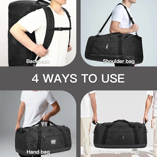 100L Extra Large Travel Duffle Bag Backpack for Men, 3 in 1 Sports Duffel Bags W/Adjustable Shoulder Strap & Dividers Gym Equipment/Gear Weekend Overnight Bag for Trip Camping Hiking, XL Black - color: Black