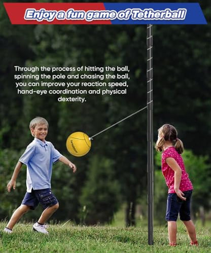 Garbuildman 8" Regulation Sized Tetherball, Rubber Tether Balls and Rope Set for Outdoor Backyard Game, Portable Replacement Tether Ball with Carabiner, Ball Pump for Kids Adults & Dogs