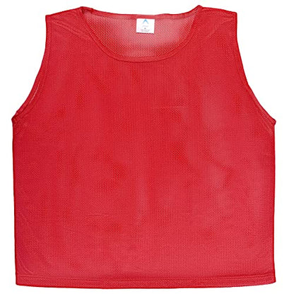 Athllete 12 pcs Duramesh Pinnies/Scrimmage Vest - Kids Youth and Adult Pinnies, Numbered Penny Jerseys for Soccer - color: Red (Set of 12), size: Large