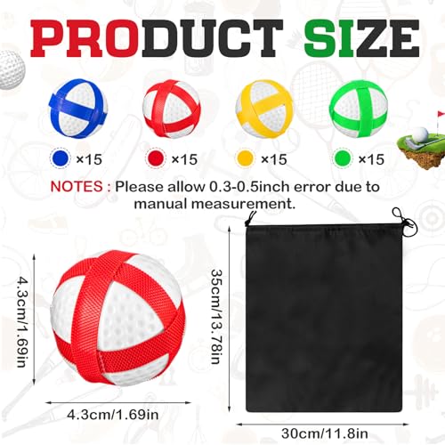 Simgoing 60 Pcs Mini Sticky Golf Balls for Fabric Dart Board, Dart Hook and Loop Balls Safe Sport Game Accessories with Storage Bag for Teens Indoor Outdoor Party Games