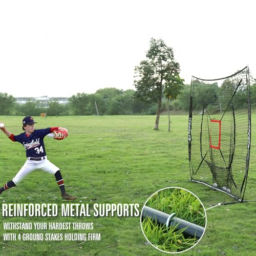 BaseGoal 7'×7' Baseball Softball Practice Net,Baseball Backstop,with Batting Tee,for Hitting Pitching Batting Catching with Bow Frame,Bonus Strike Zone - style: Black-A