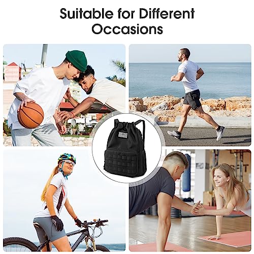 G4Free Drawstring Backpack Gym Backpack Soccer Basketball Bag with Shoes Compartment Tactical Water-Resistant String Sports Bag for Men Women(Black)