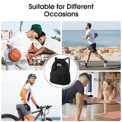 G4Free Drawstring Backpack Gym Backpack Soccer Basketball Bag with Shoes Compartment Tactical Water-Resistant String Sports Bag for Men Women(Black)