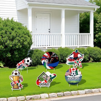 Pinkunn 6 Pcs North America Soccer Event Yard Signs with Stakes, USA Canada Mexico Flag Football Theme Lawn Decorations for Outdoor Watch Party Game Day Team School Practice Party Supplies