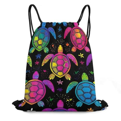 Travel Drawstring Backpack Beam Bag Large Capacity for Volleyball Baseball Sports Equipment Men Women Unisex, Paisley Neon Turtles Bags - color: Picture (357)