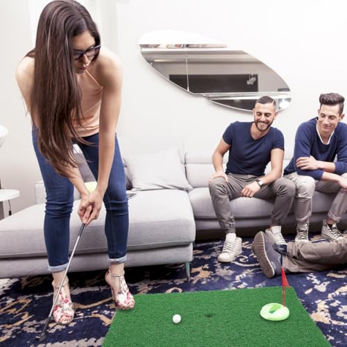 Indoor Golf Practice Mat Portable Swing Training Pad Artificial Turf Hitting Mat for Beginners and Professionals 11.81X11.81 Inches