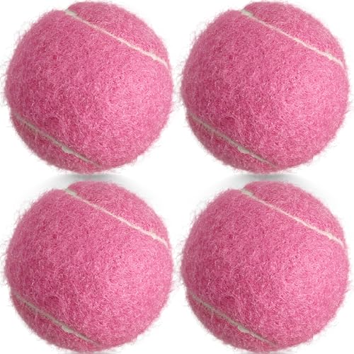 4 Pack Tennis Balls - Long Lasting Practice Balls for Tennis Beginners, Tennis Training Balls, Dog Fetch Toys - color: Pink