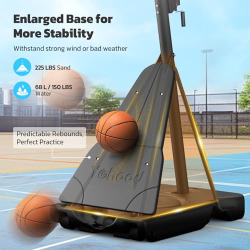 Yohood Basketball Hoop Outdoor Portable 44/48 Inch Backboard, 10ft Quickly Adjustable Basketball Goal System with Wheels for Court/Backyard/Driveway