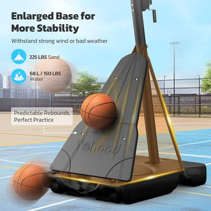 Yohood Basketball Hoop Outdoor Portable 44/48 Inch Backboard, 10ft Quickly Adjustable Basketball Goal System with Wheels for Court/Backyard/Driveway