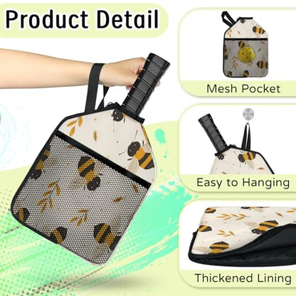 Pickleball Paddle Cover with Pockets and Handle Strap, Racket Sleeve and Ball Holder Organizer, 1 Pcs - color: purple