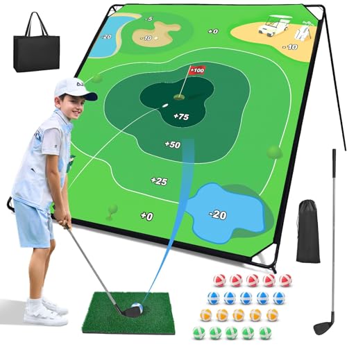 Liberry Golf Chipping Game with Large Chipping Mat, 2 Adjustable Clubs, 20 Sticky Balls, Outdoor Indoor Sports Training Toy Gift for Adults Kids, Family Yard Target Game - style: chipping mat with standard club
