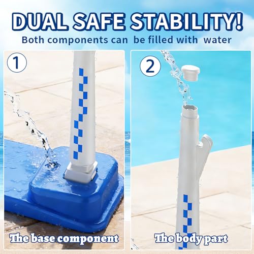 Inground Pool Volleyball Net Set, 15-25FT Adjustable Water Volleyball Kit, Complete System Includes: Pro-Net, Heavy-Duty Bases, 2 Balls & Pump, Summer Outdoor Pool Games for Adults & Kids