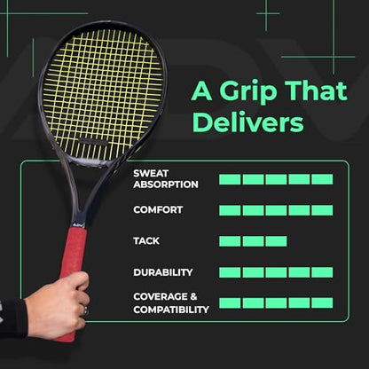ADV Dry Tennis Overgrip Tape - 3, 6, 12, 30, 60 Pack - FeltTac Tennis Racket Grip Tape - Ultra Absorbent Tennis Grip Tape - Comfort Tennis Racket Grips - Tennis Grips Overgrip - color: 12-Pack Red
