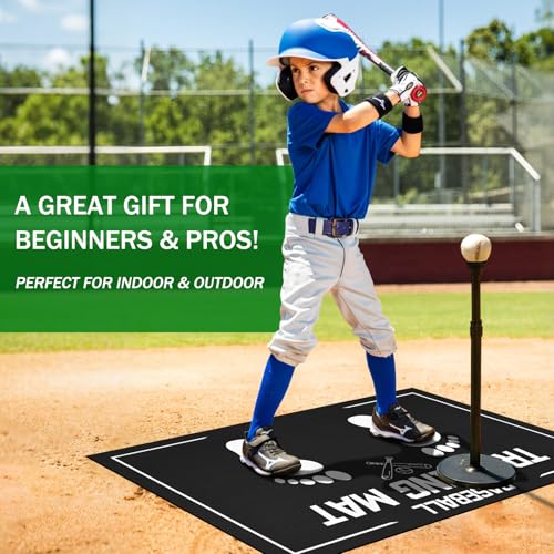 Baseball Training Mat, Baseball and Softball Batter Stance Hitting Mat, Improve Posture, Batting Mat with Toes Facing Place, Silent Anti-Skid, Baseball Training Equipment, 35.4 * 23.6 Inch - color: Black A