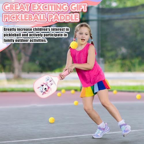 Lunmon Kids Paddle with 2 Cute Ball Small Grip Lightweight Fiberglass Rackets Paddle Set for Christmas Party Gifts Children 4-11 Years Old